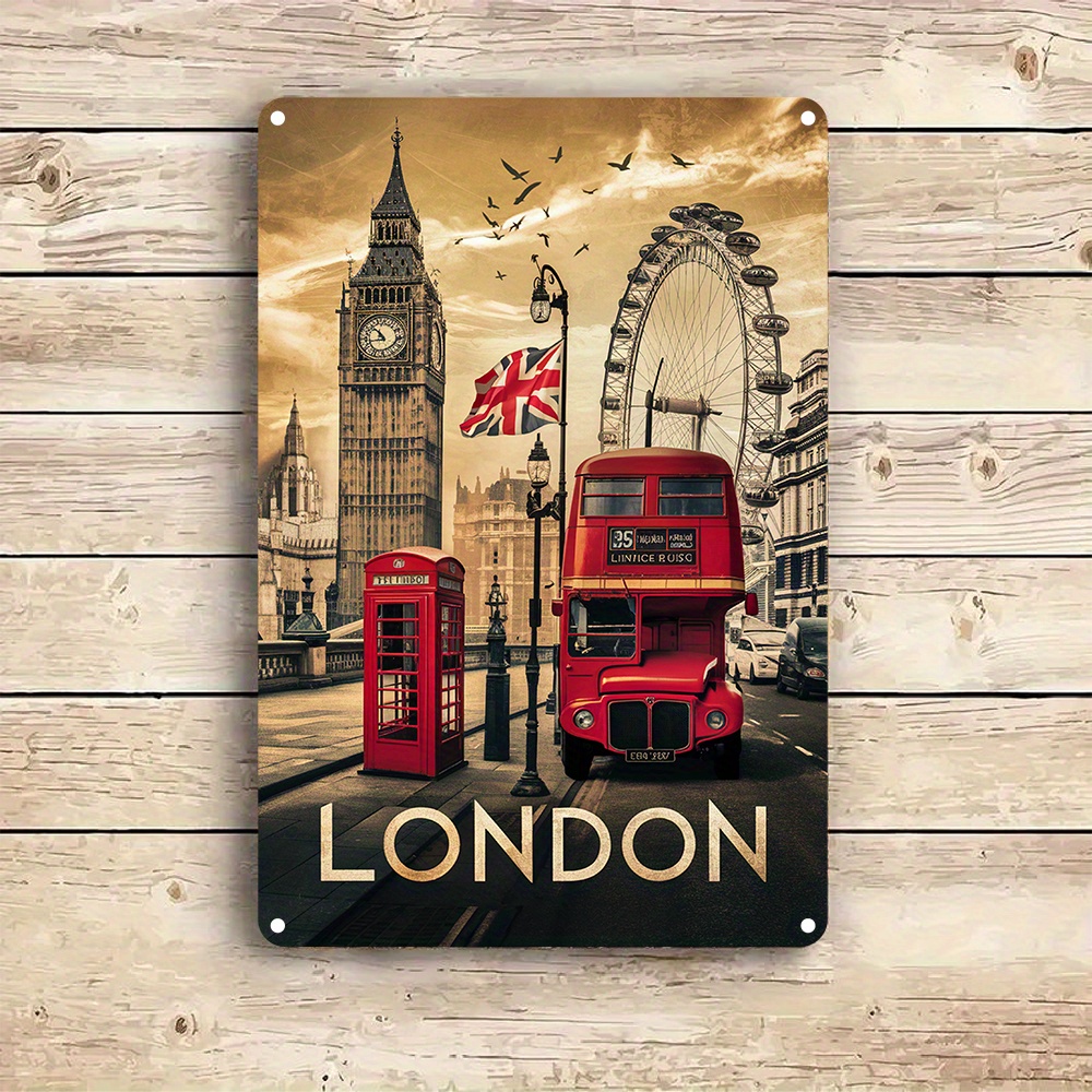 Home Office Or - Vintage Londra Alüminyum Duvar Sanatı Tabelası