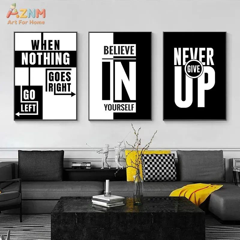 Home Office Room Inspiration - AZNM Siyah Beyaz Motivasyonel Sözlerle Tasarlanmış