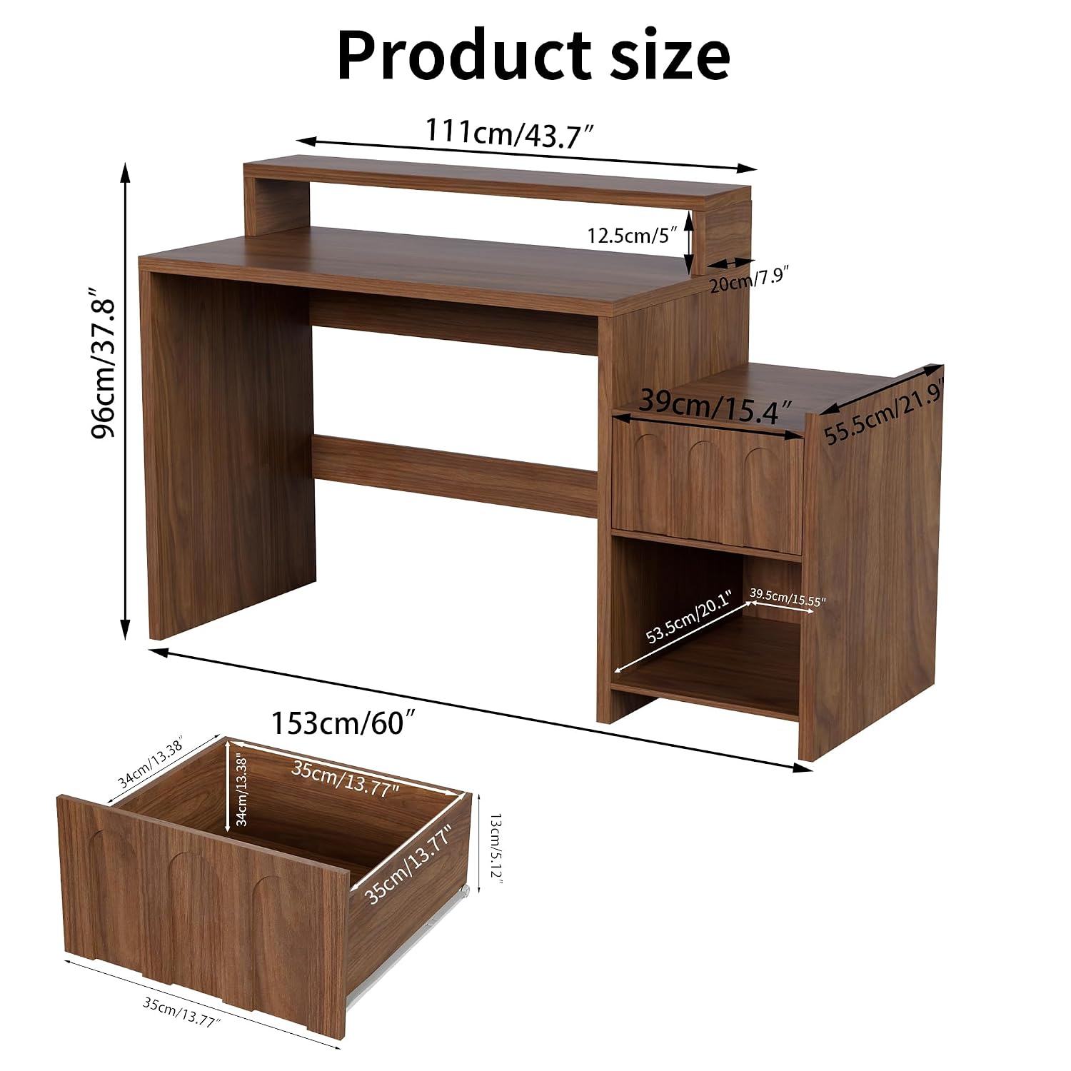 60 İnç Çekmeceli ve Yazıcı Raf - Home Office Work Table incelemesi ve fiyatı